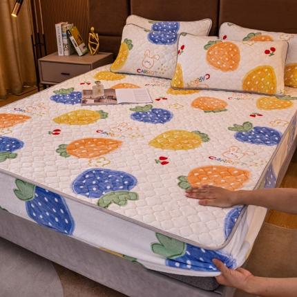 91家纺网 家纺一手货源 找家纺 （总）美莱 2022年夹棉加厚牛奶绒床笠单件三件套直播爆款