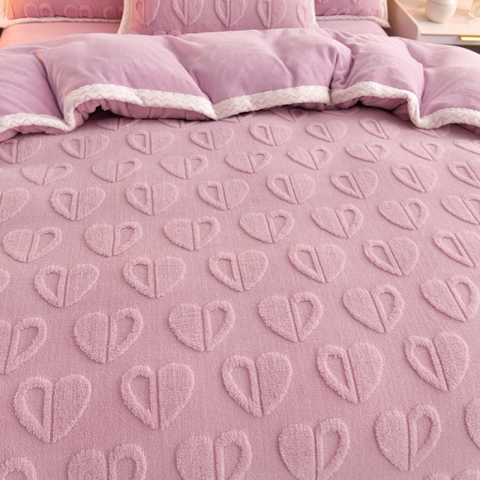 91家纺网 家纺一手货源 找家纺 澳梵 新款塔芙绒牛奶绒包边四件套-柔情慢漫 爱意-香芋紫