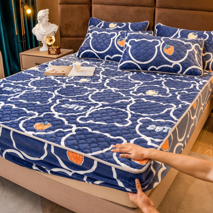 91家纺网 家纺一手货源 找家纺 （总）美莱 2022年夹棉加厚牛奶绒床笠单件三件套直播爆款