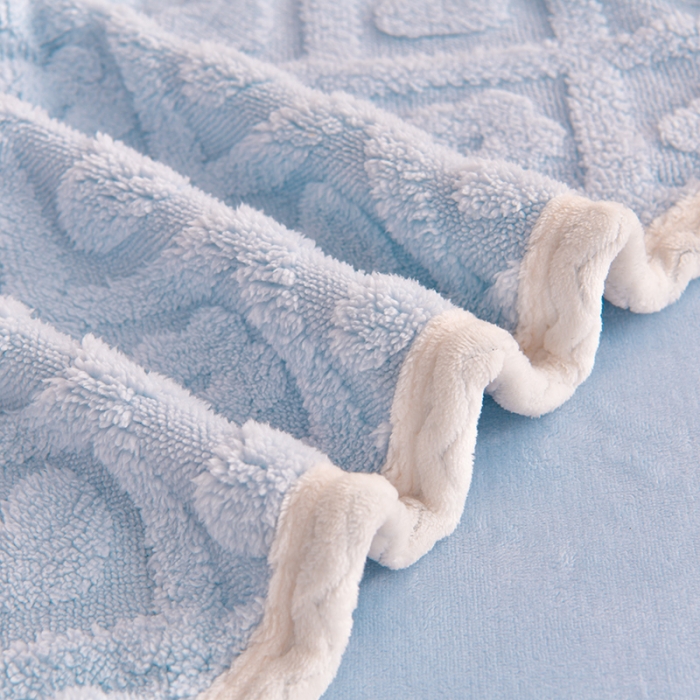 91家纺网 家纺一手货源 找家纺 澳梵 新款塔芙绒牛奶绒包边四件套-柔情慢漫 花意-婴儿蓝