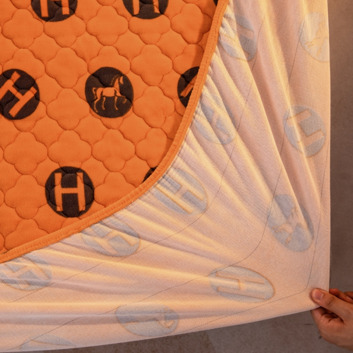 91家纺网 家纺一手货源 找家纺 美莱 2022年夹棉加厚牛奶绒床笠单件三件套直播爆款 爱玛橙