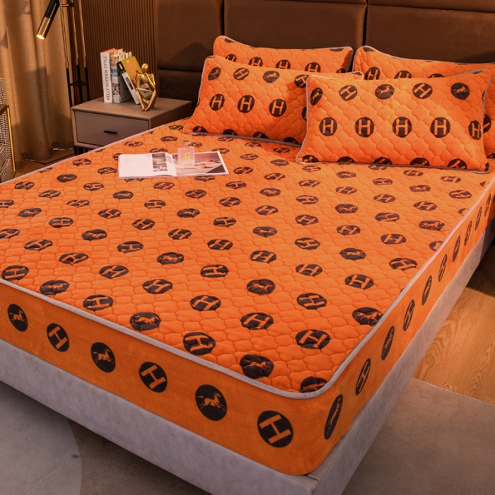 91家纺网 家纺一手货源 找家纺 美莱 2022年夹棉加厚牛奶绒床笠单件三件套直播爆款 爱玛橙