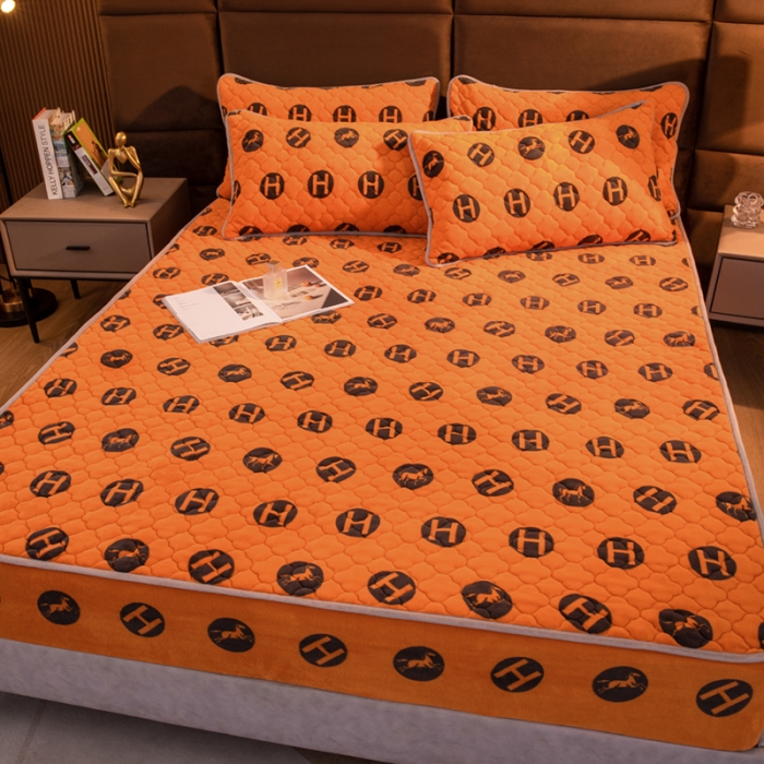 91家纺网 家纺一手货源 找家纺 美莱 2022年夹棉加厚牛奶绒床笠单件三件套直播爆款 爱玛橙