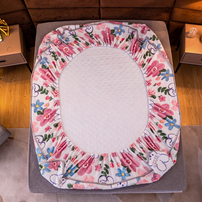 91家纺网 家纺一手货源 找家纺 美莱 2022年夹棉加厚牛奶绒床笠单件三件套直播爆款 彩心兔