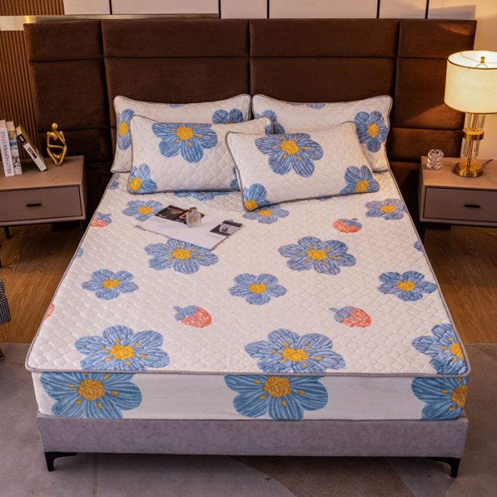 91家纺网 家纺一手货源 找家纺 美莱 2022年夹棉加厚牛奶绒床笠单件三件套直播爆款 赫本花