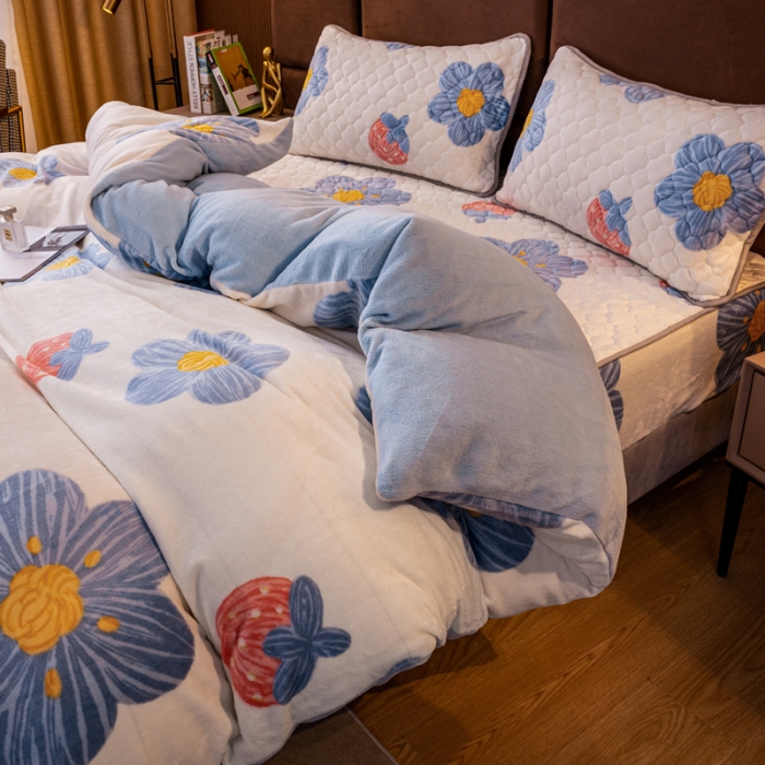 91家纺网 家纺一手货源 找家纺 美莱 2022年夹棉加厚牛奶绒床笠单件三件套直播爆款 赫本花