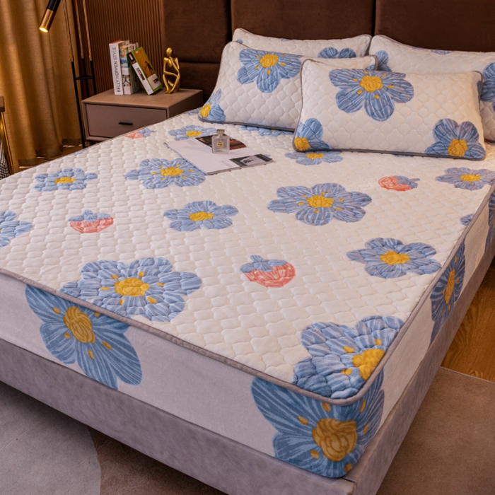 91家纺网 家纺一手货源 找家纺 美莱 2022年夹棉加厚牛奶绒床笠单件三件套直播爆款 赫本花