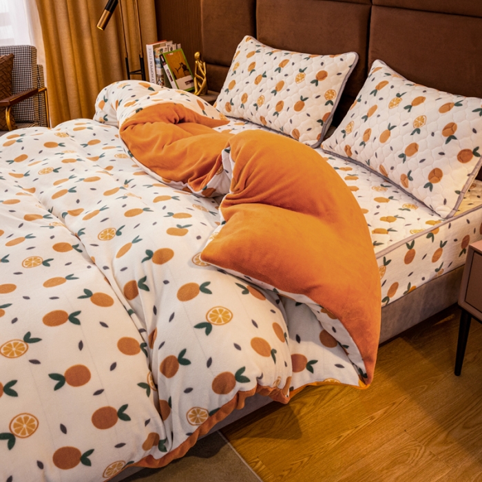 91家纺网 家纺一手货源 找家纺 美莱 2022年夹棉加厚牛奶绒床笠单件三件套直播爆款 开心桔子