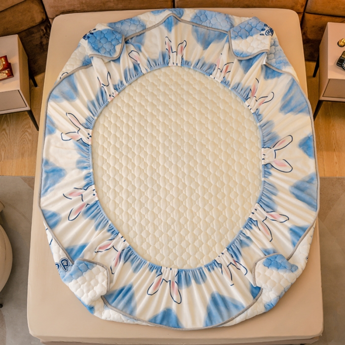 91家纺网 家纺一手货源 找家纺 美莱 2022年夹棉加厚牛奶绒床笠单件三件套直播爆款 漫漫兔