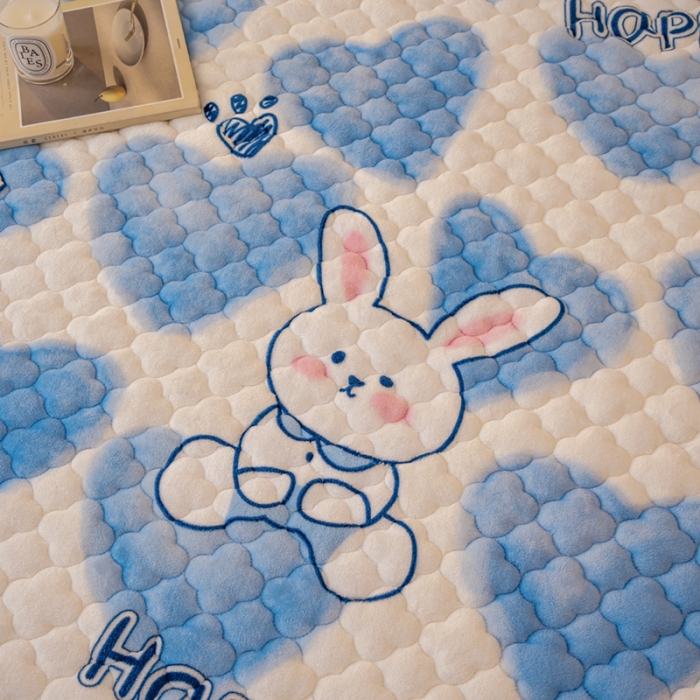 91家纺网 家纺一手货源 找家纺 美莱 2022年夹棉加厚牛奶绒床笠单件三件套直播爆款 漫漫兔