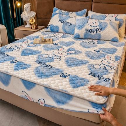 美莱 2022年夹棉加厚牛奶绒床笠单件三件套直播爆款 漫漫兔