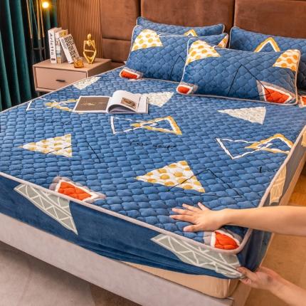 美莱 2022年夹棉加厚牛奶绒床笠单件三件套直播爆款 奇妙爱恋-兰