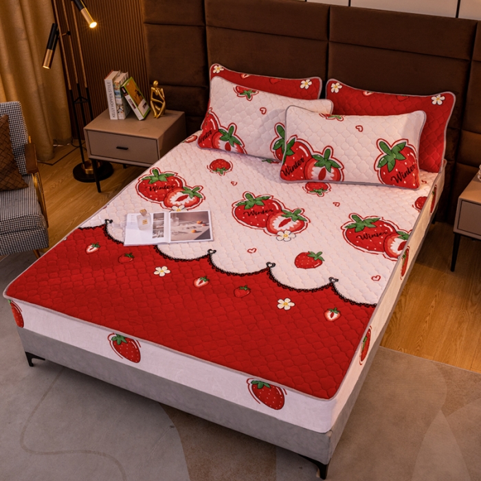 91家纺网 家纺一手货源 找家纺 美莱 2022年夹棉加厚牛奶绒床笠单件三件套直播爆款 甜莓