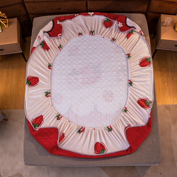 91家纺网 家纺一手货源 找家纺 美莱 2022年夹棉加厚牛奶绒床笠单件三件套直播爆款 甜莓