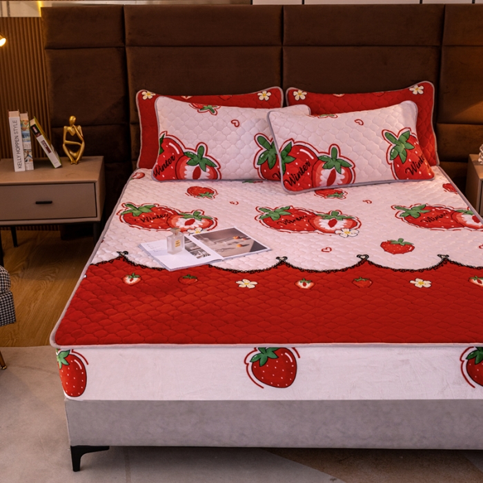 91家纺网 家纺一手货源 找家纺 美莱 2022年夹棉加厚牛奶绒床笠单件三件套直播爆款 甜莓