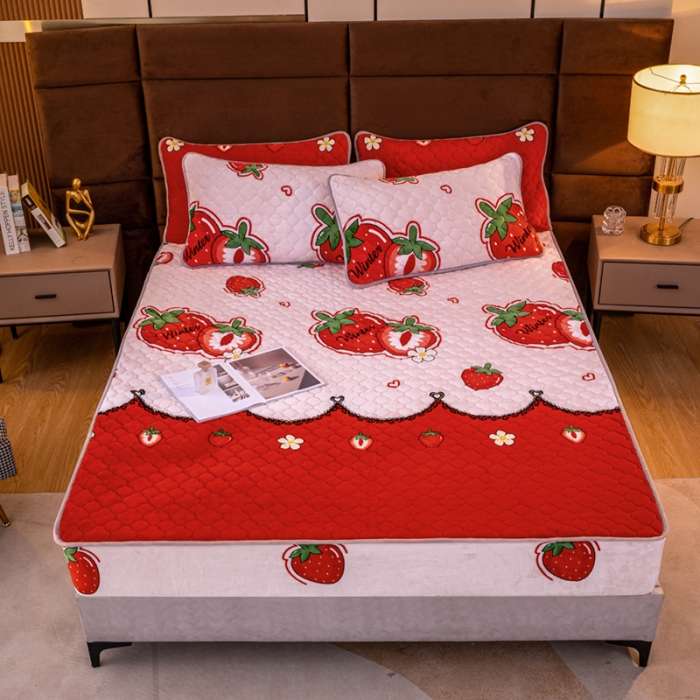 91家纺网 家纺一手货源 找家纺 美莱 2022年夹棉加厚牛奶绒床笠单件三件套直播爆款 甜莓