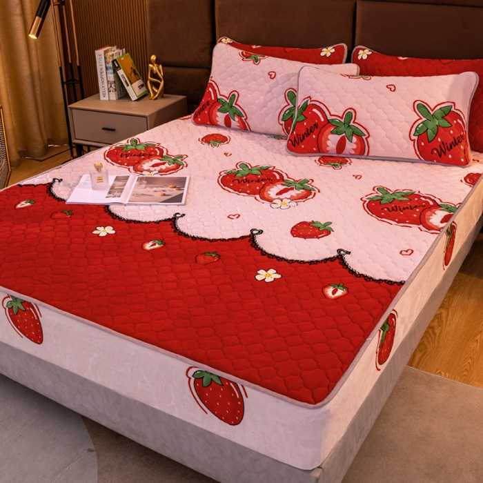 91家纺网 家纺一手货源 找家纺 美莱 2022年夹棉加厚牛奶绒床笠单件三件套直播爆款 甜莓