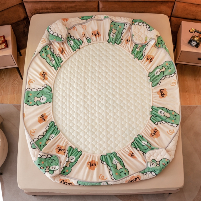 91家纺网 家纺一手货源 找家纺 美莱 2022年夹棉加厚牛奶绒床笠单件三件套直播爆款 小恐龙