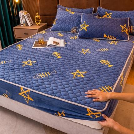 美莱 2022年夹棉加厚牛奶绒床笠单件三件套直播爆款 鱼趣