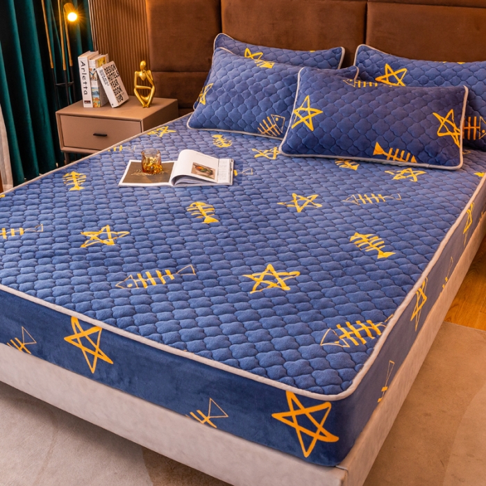 91家纺网 家纺一手货源 找家纺 美莱 2022年夹棉加厚牛奶绒床笠单件三件套直播爆款 鱼趣