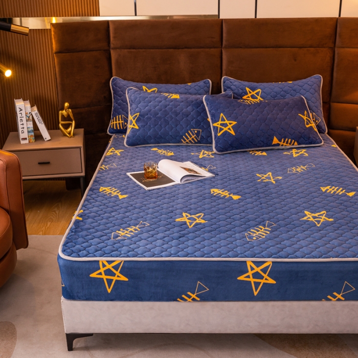 91家纺网 家纺一手货源 找家纺 美莱 2022年夹棉加厚牛奶绒床笠单件三件套直播爆款 鱼趣