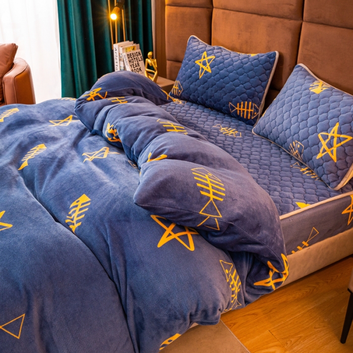 91家纺网 家纺一手货源 找家纺 美莱 2022年夹棉加厚牛奶绒床笠单件三件套直播爆款 鱼趣