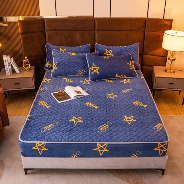 91家纺网 家纺一手货源 找家纺 美莱 2022年夹棉加厚牛奶绒床笠单件三件套直播爆款 鱼趣