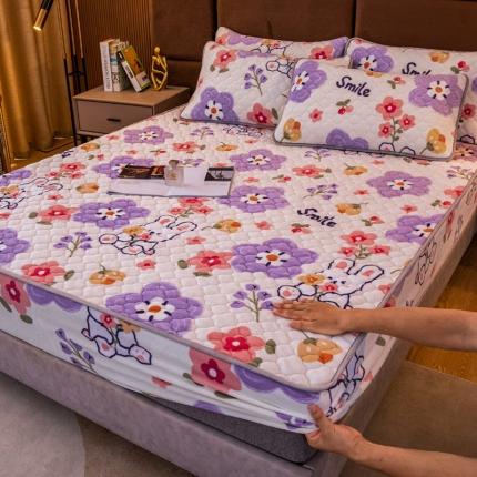 美莱 2022年夹棉加厚牛奶绒床笠单件三件套直播爆款 郁金香