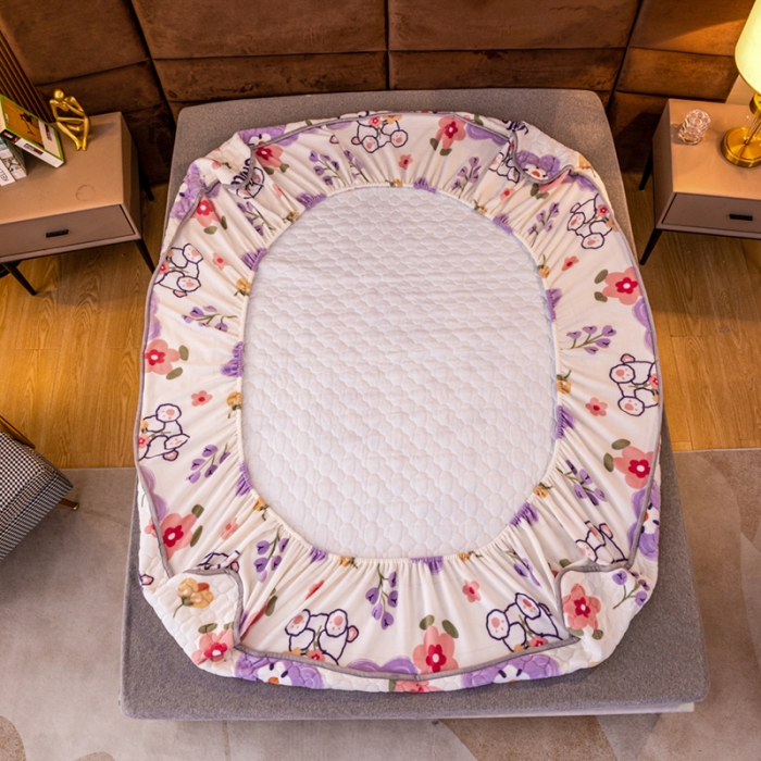 91家纺网 家纺一手货源 找家纺 美莱 2022年夹棉加厚牛奶绒床笠单件三件套直播爆款 郁金香