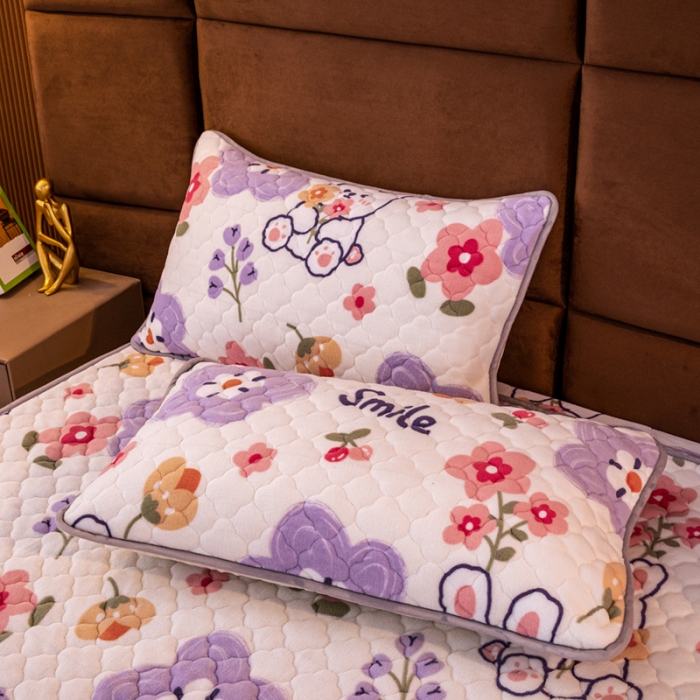 91家纺网 家纺一手货源 找家纺 美莱 2022年夹棉加厚牛奶绒床笠单件三件套直播爆款 郁金香