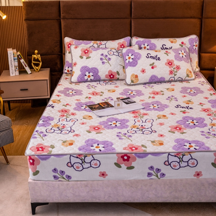 91家纺网 家纺一手货源 找家纺 美莱 2022年夹棉加厚牛奶绒床笠单件三件套直播爆款 郁金香