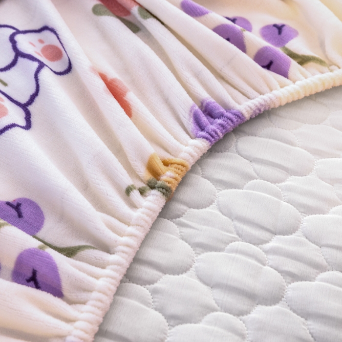 91家纺网 家纺一手货源 找家纺 美莱 2022年夹棉加厚牛奶绒床笠单件三件套直播爆款 郁金香