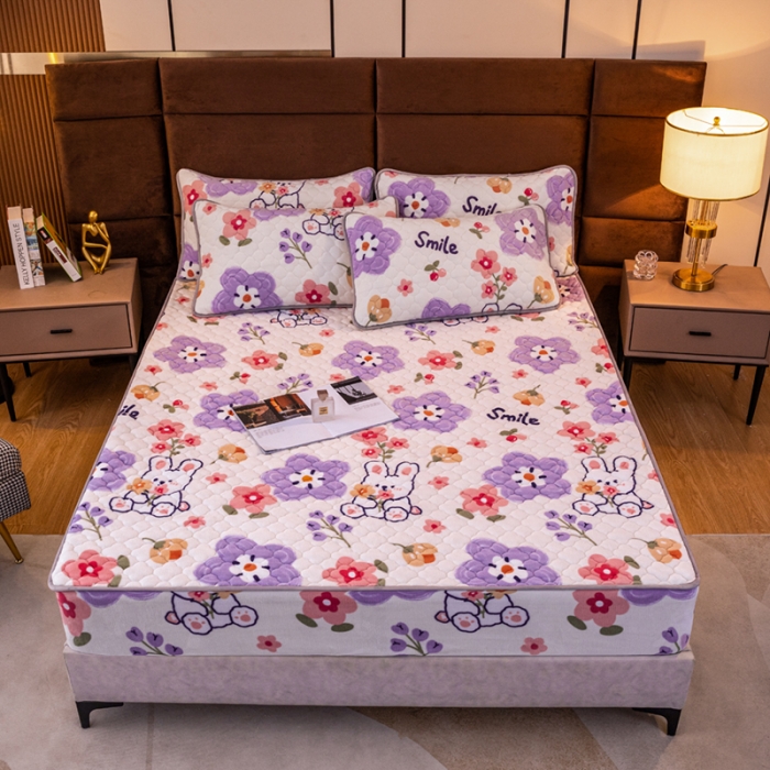 91家纺网 家纺一手货源 找家纺 美莱 2022年夹棉加厚牛奶绒床笠单件三件套直播爆款 郁金香