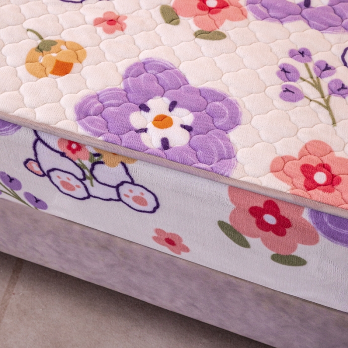 91家纺网 家纺一手货源 找家纺 美莱 2022年夹棉加厚牛奶绒床笠单件三件套直播爆款 郁金香