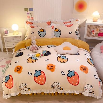 91家纺网 家纺一手货源 找家纺 （总）绒兔兔 2022新款印花牛奶绒四件套提供买家秀