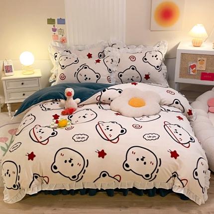 91家纺网 家纺一手货源 找家纺 （总）绒兔兔 2022新款印花牛奶绒四件套提供买家秀