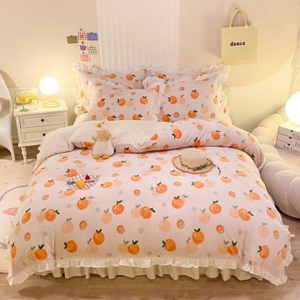 91家纺网 家纺一手货源 找家纺 绒兔兔 2022新款印花牛奶绒四件套提供买家秀橙意满满