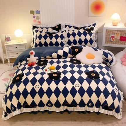 91家纺网 家纺一手货源 找家纺 绒兔兔 2022新款印花牛奶绒四件套提供买家秀克莱尔