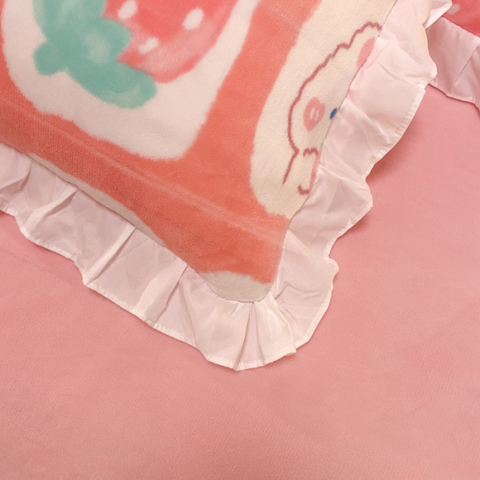 91家纺网 家纺一手货源 找家纺 绒兔兔 2022新款印花牛奶绒四件套提供买家秀草莓兔