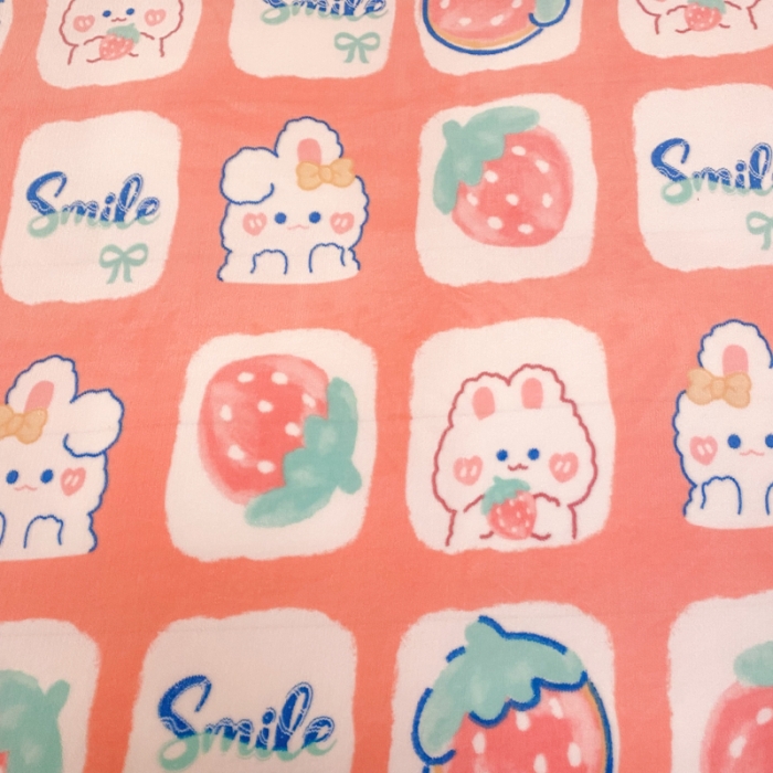 91家纺网 家纺一手货源 找家纺 绒兔兔 2022新款印花牛奶绒四件套提供买家秀草莓兔