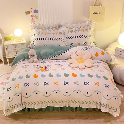 绒兔兔 2022新款印花牛奶绒四件套提供买家秀几何空间