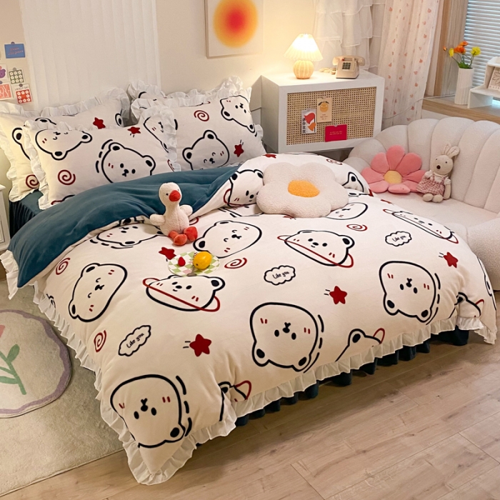 91家纺网 家纺一手货源 找家纺 绒兔兔 2022新款印花牛奶绒四件套提供买家秀太空熊