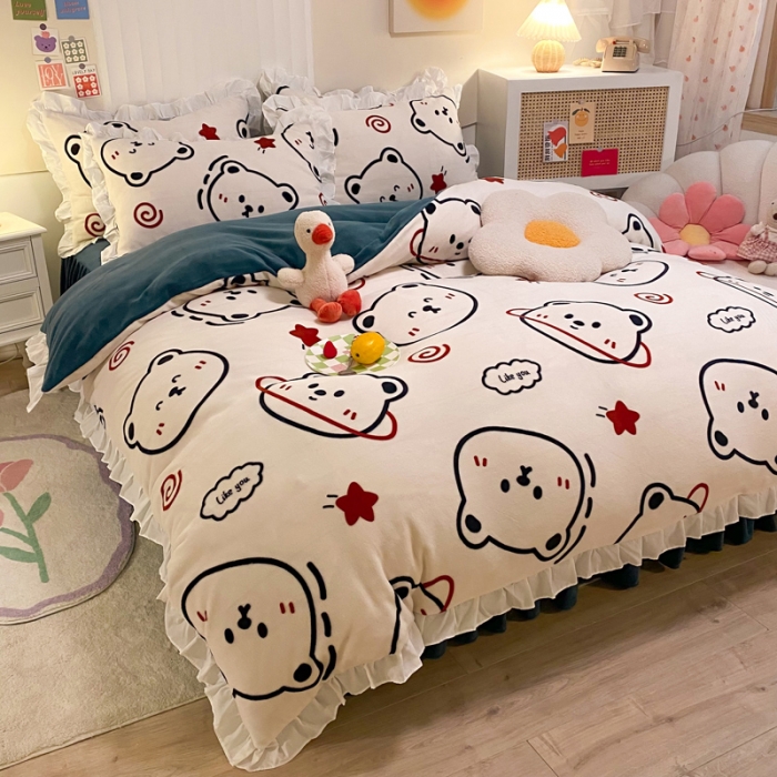 91家纺网 家纺一手货源 找家纺 绒兔兔 2022新款印花牛奶绒四件套提供买家秀太空熊