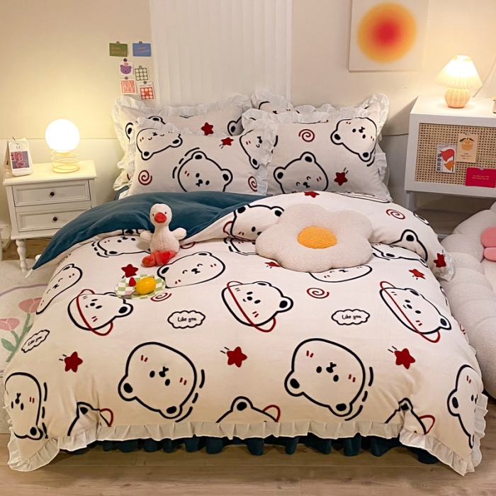 91家纺网 家纺一手货源 找家纺 绒兔兔 2022新款印花牛奶绒四件套提供买家秀太空熊