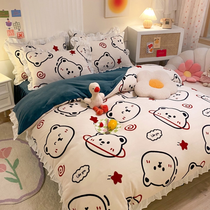 91家纺网 家纺一手货源 找家纺 绒兔兔 2022新款印花牛奶绒四件套提供买家秀太空熊