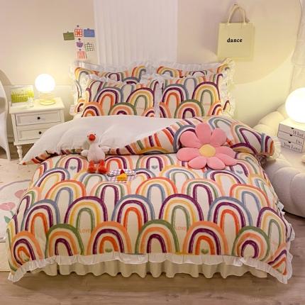 绒兔兔 2022新款印花牛奶绒四件套提供买家秀涂鸦彩虹