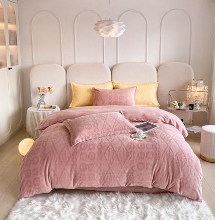 寐居 2022新款高克重烂花牛奶绒四件套 韩式烂花-浅粉