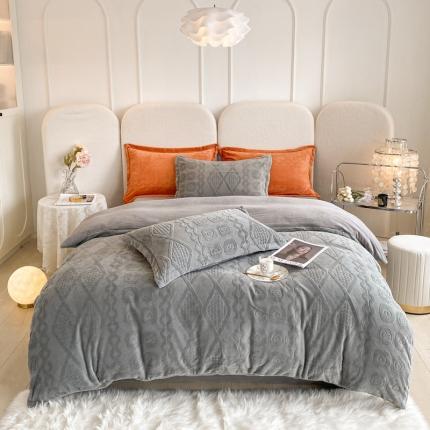 寐居 2022新款高克重烂花牛奶绒四件套 韩式烂花-浅灰