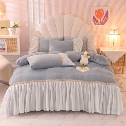 91家纺网 家纺一手货源 找家纺 （总）艾米家居 2022秋冬新款牛奶绒花边四件套爱莎系列