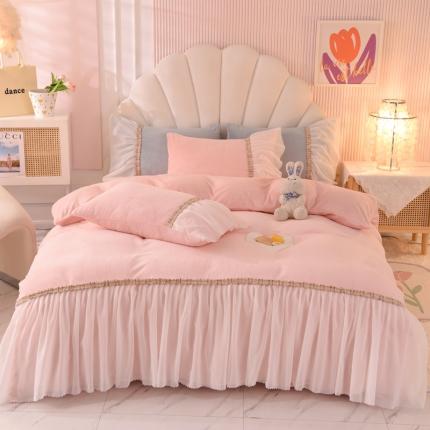 91家纺网 家纺一手货源 找家纺 （总）艾米家居 2022秋冬新款牛奶绒花边四件套爱莎系列